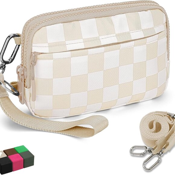 Checkerboard Wristlet Wallet for Women RFID-Blocking Nylon Crossbody - Picture 1 of 7
